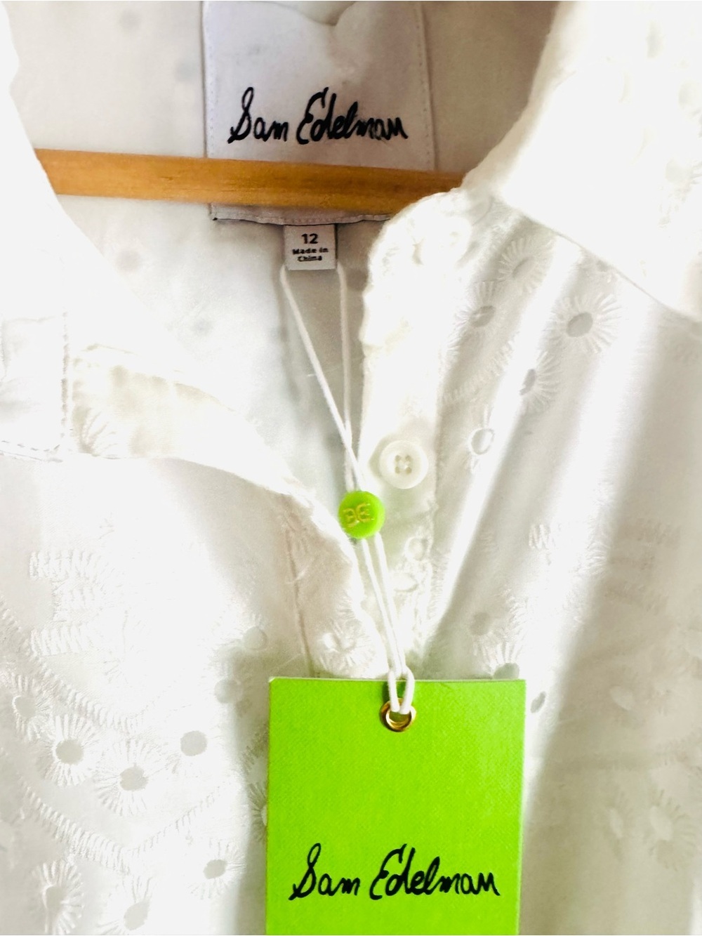 NWT Sam Edelman White Eyelet Collared Sleeveless Button Down Midi-Maxi Dress - Picture 3 of 8